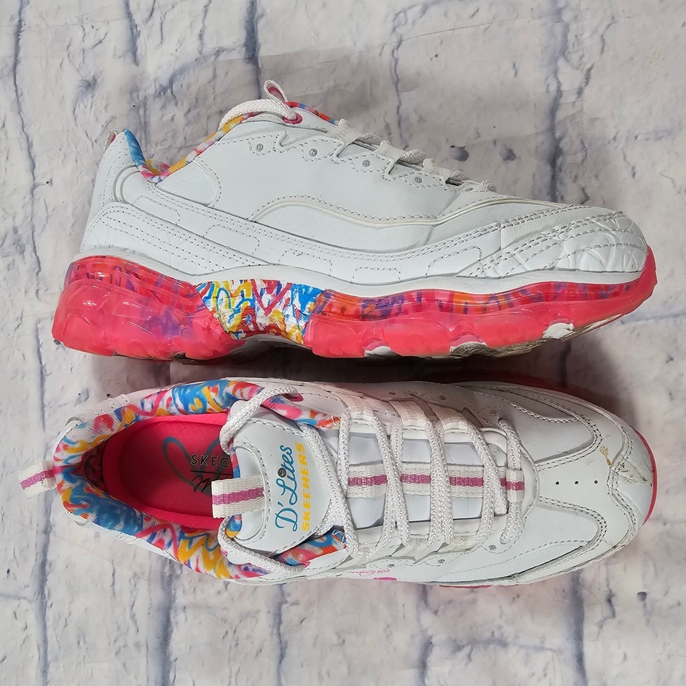 Skechers D'Lites J Goldcrown Women Size 7 White Pink Love Wall Heart Sneakers - Picture 4 of 11